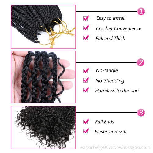Box Braids Hair With Curly Ends River Box Braids Pre-looped Goddess Locs Crochet Hair Braiding Synthetic Extension